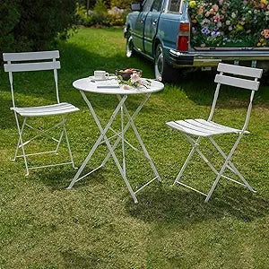 Abo 3 Piece Folding Bistro Set Outdoor Patio Table Chairs