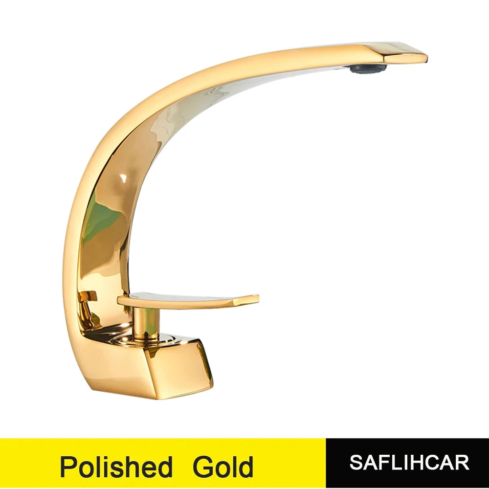 SAFLIHCAR Polished Golden Bathroom Faucet Hot Cold Mixer