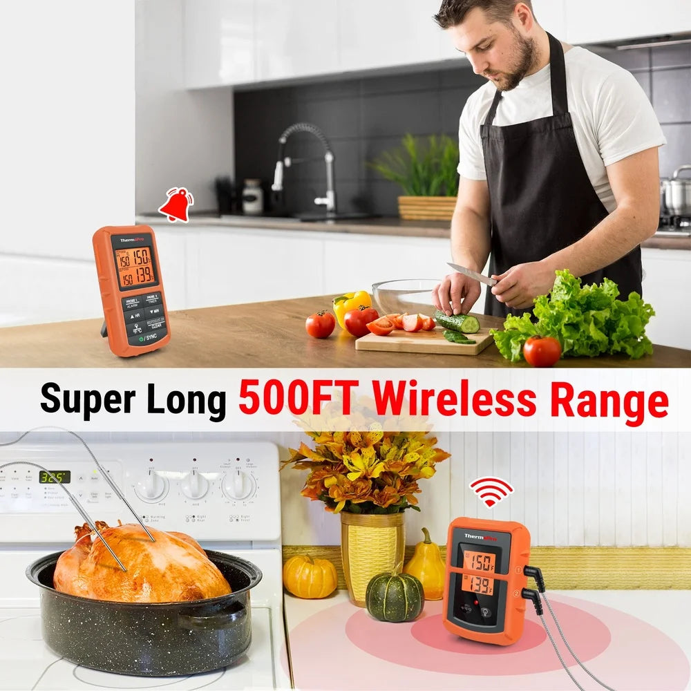 XMSJ Wireless Meat Thermometer Dual Probe With Alarms