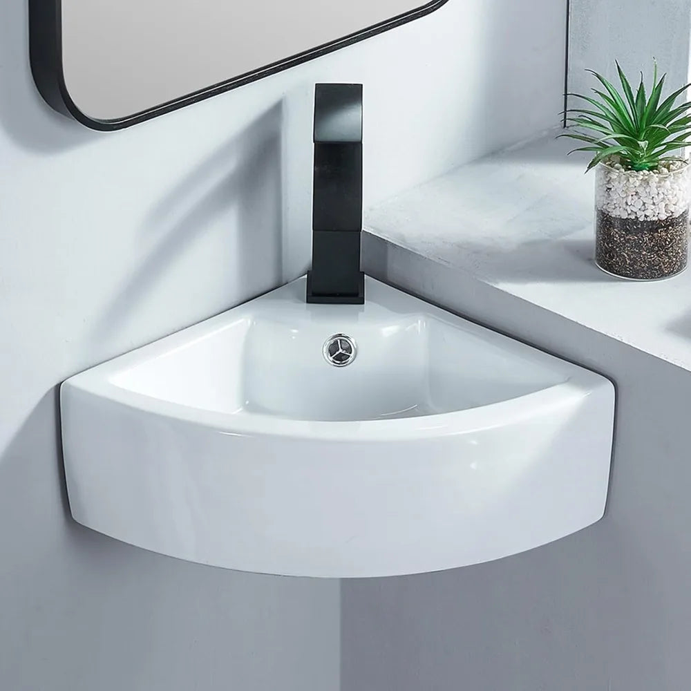 VAPSINT Wall Mount Corner Sink Ceramic Vessel With Overflow