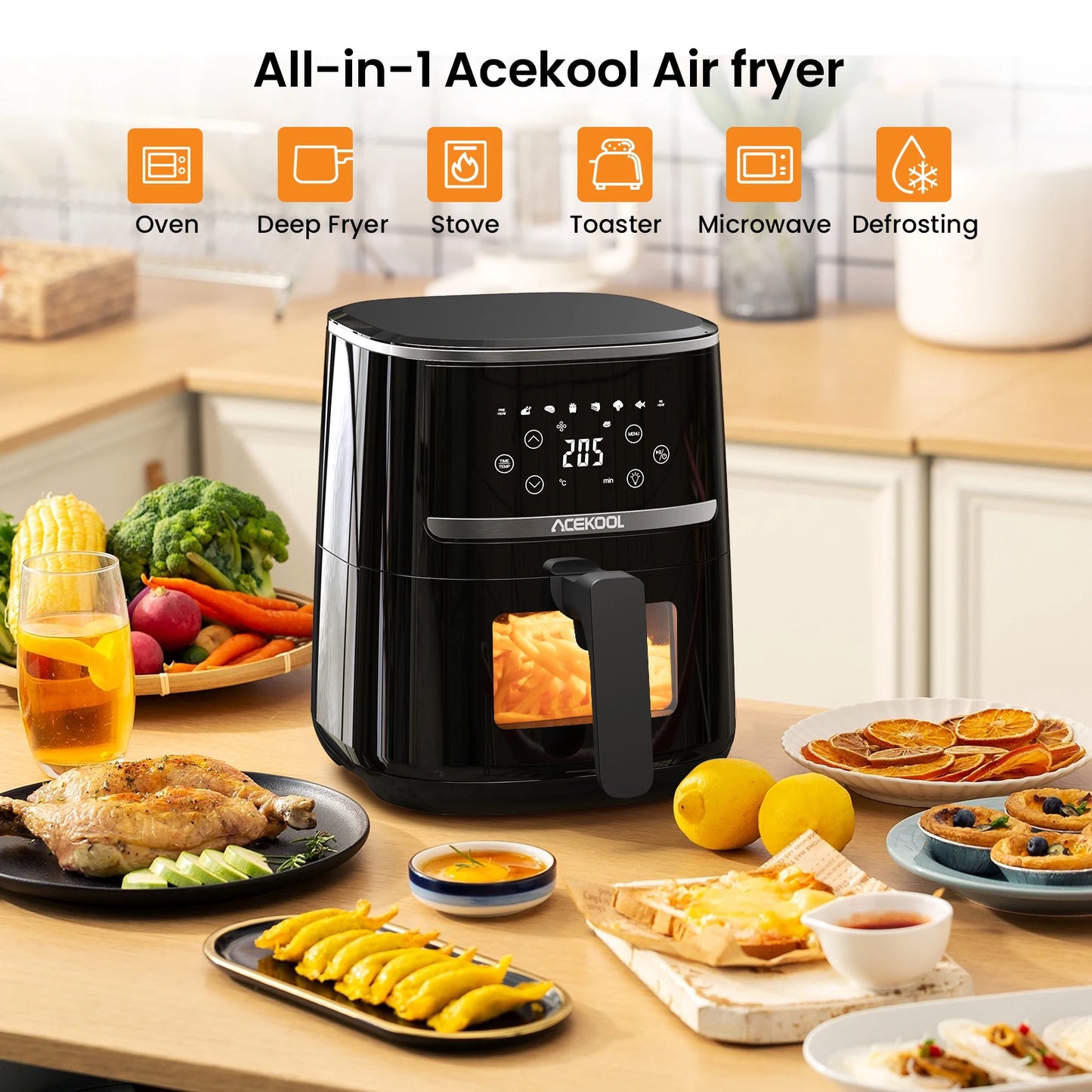 Acekool Air Fryer Toaster Oven Combo With 8 Presets