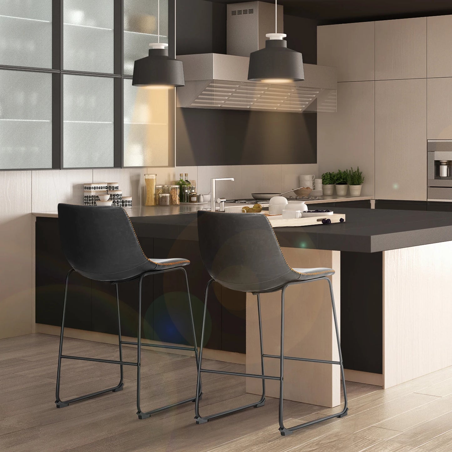 JHK Pu Leather Bar Stools Modern Chairs For Kitchen Island