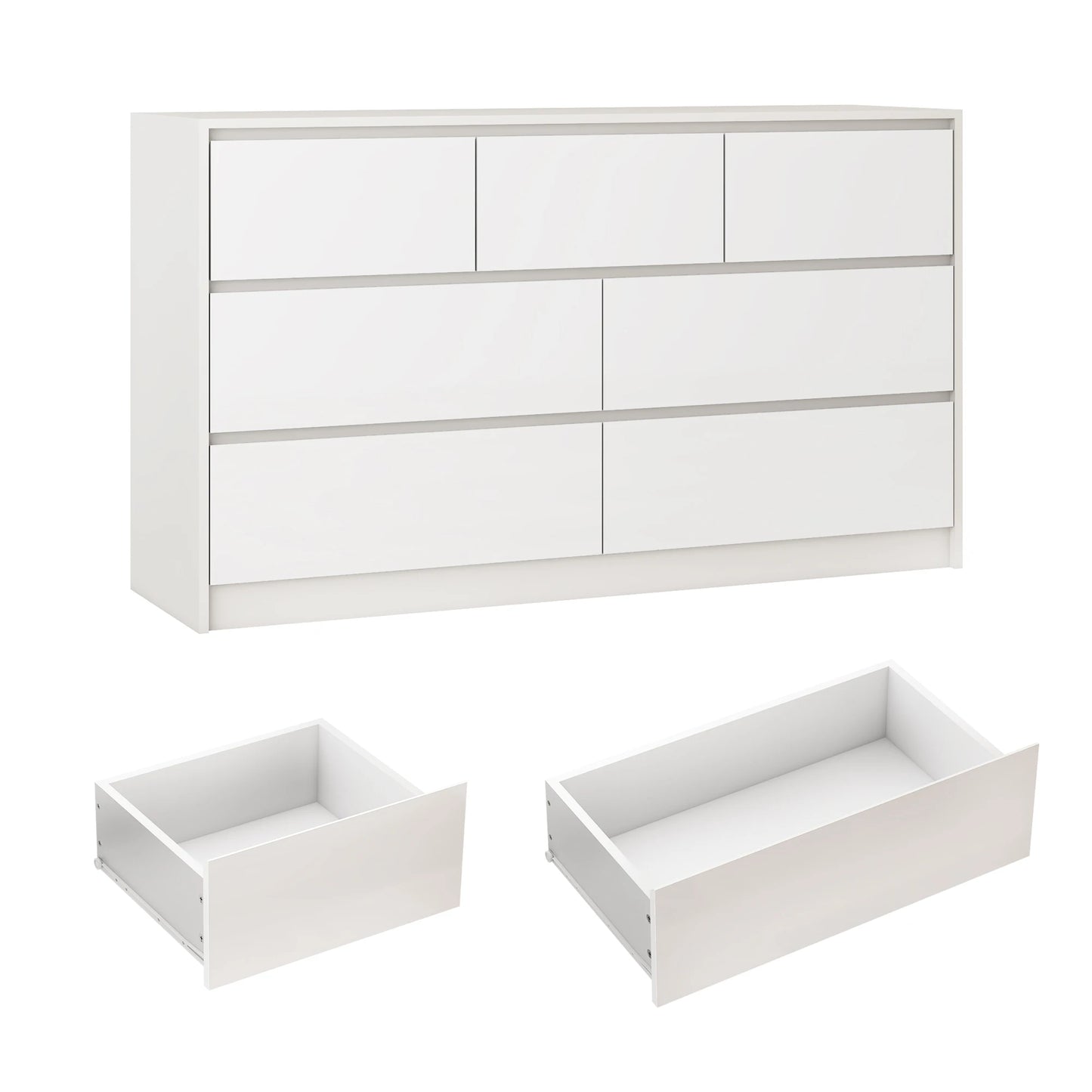 QiaoShiRen 7 Drawer Dresser For Bedroom With Modern High Gloss Fronts And Wood Chest Storage