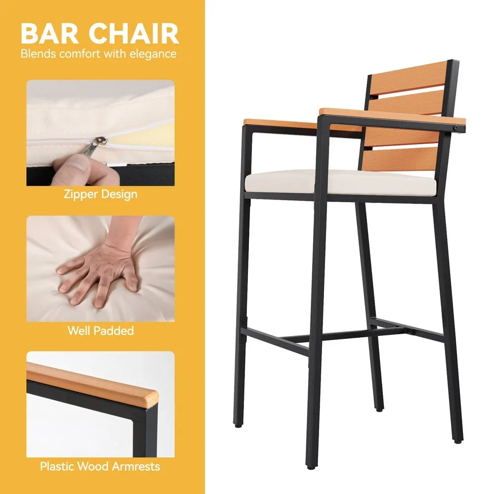 Patio Bar Table Set 3 Piece Wicker Garden Bistro Furniture