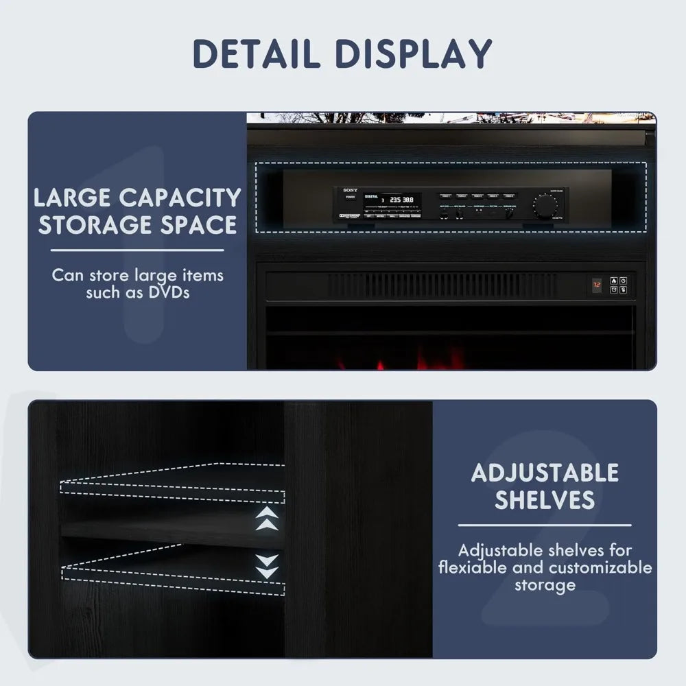 Color Fireplace TV Stand With Electric Fireplace And Media