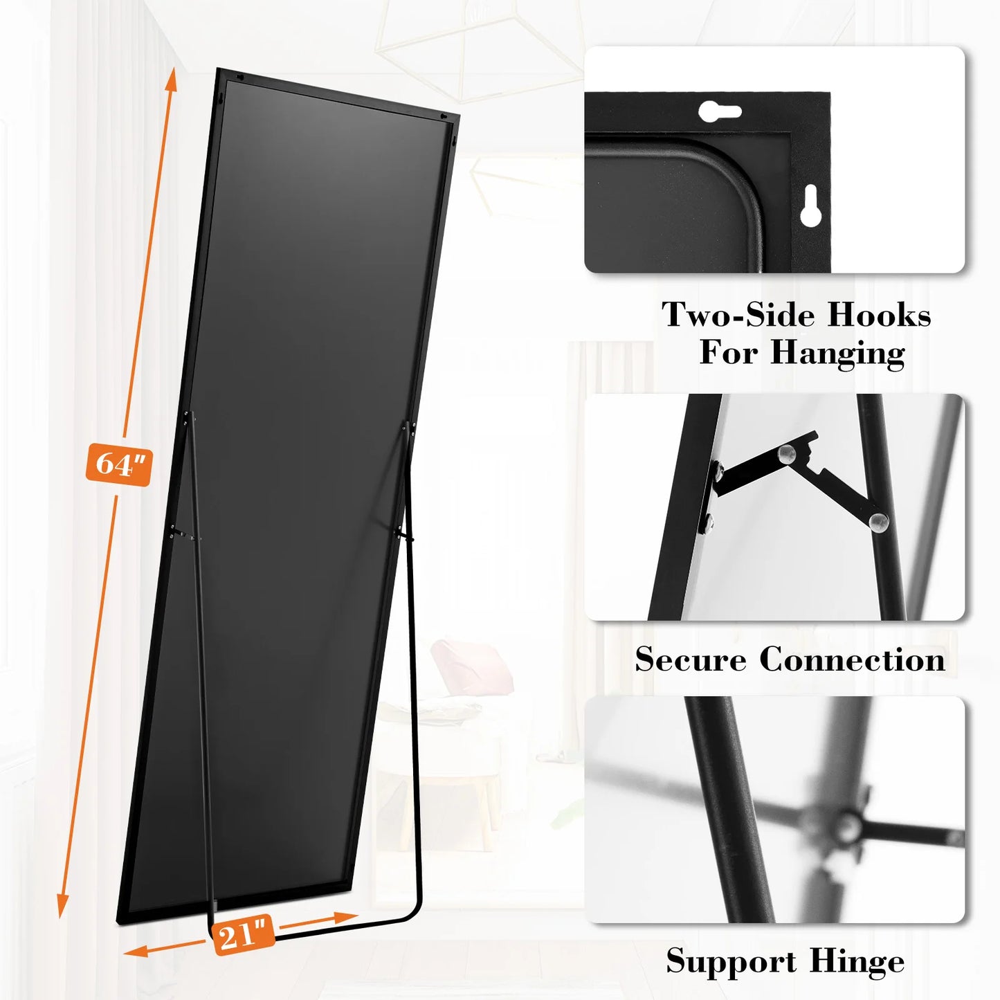 Full Body Wall Mirror with Aluminum Frame for Elegant Home Decor