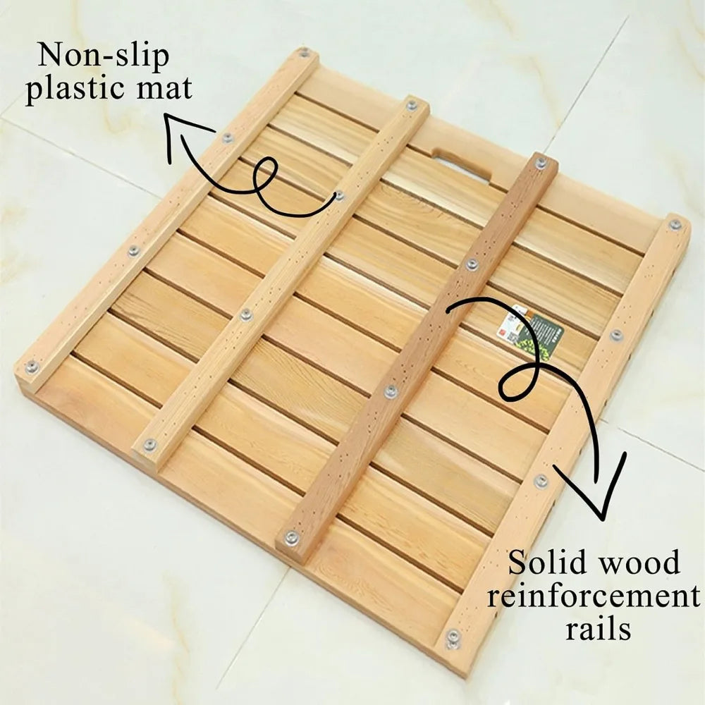 Hign Concerned Natural Wood Shower Bath Mat Cedar Non Slip