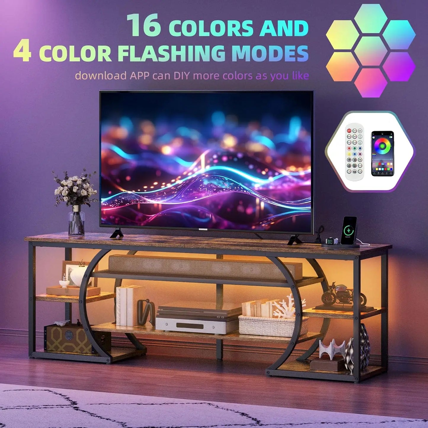 DWVO Rustic TV Stand With Storage Cabinet For Living Room