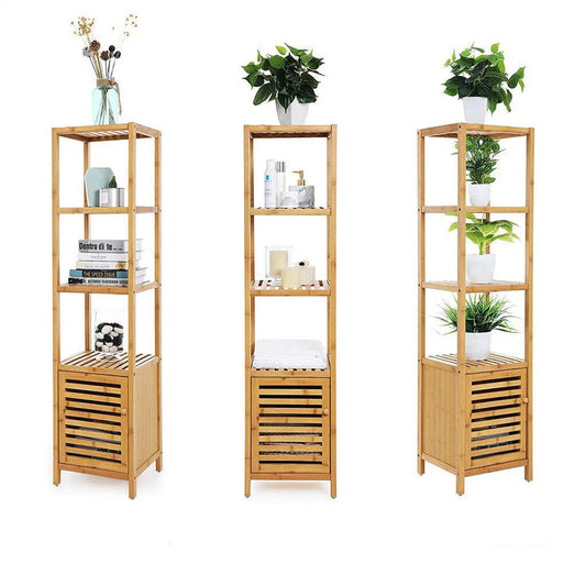 Freestanding Bamboo Bathroom Corner Rack For Slim Storage