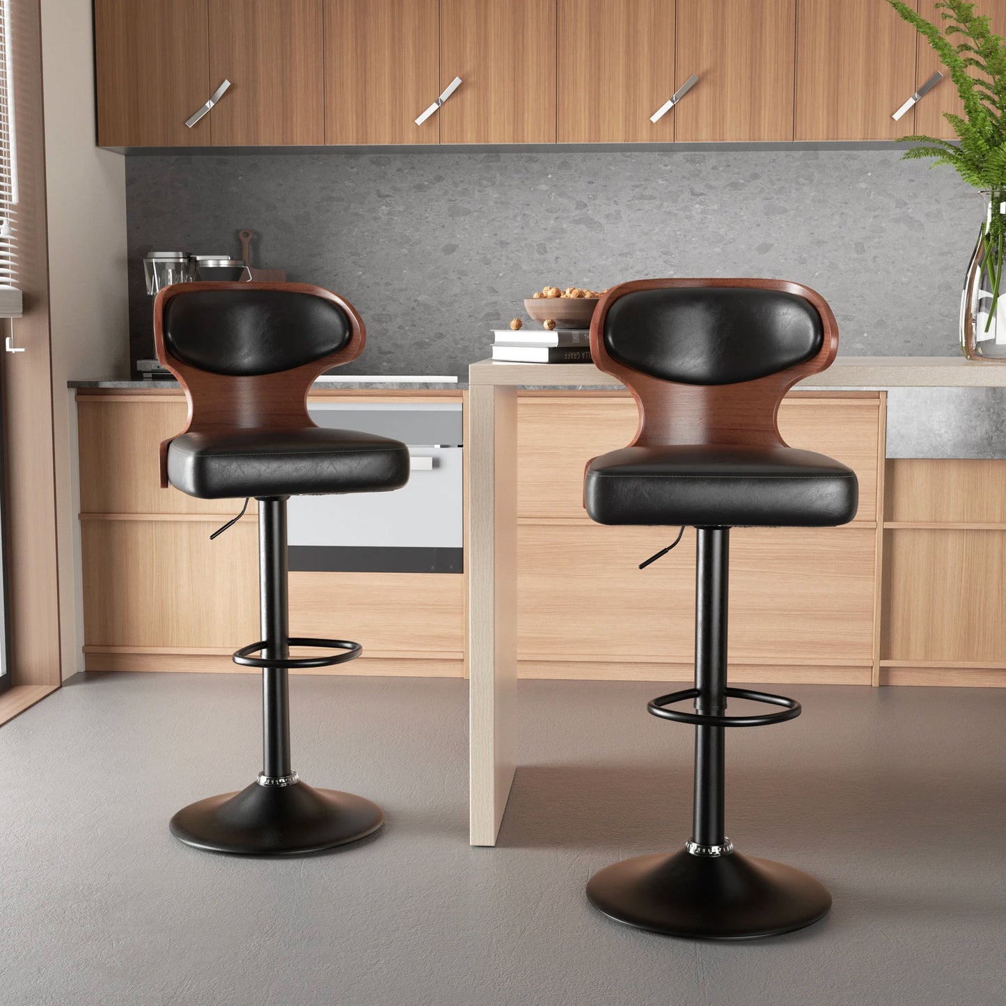 Nalupatio Bar Stool Set Rotating Backrest PU Leather