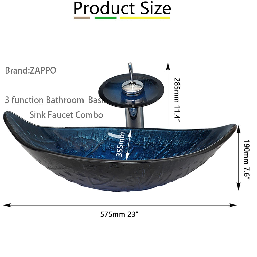 Torayvino Glass Vessel Sink With Waterfall Faucet Mixer