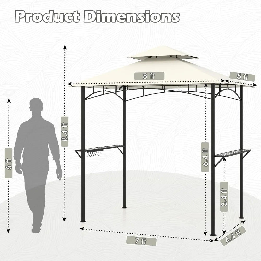 Outdoor Grill Gazebo With 2 Tier Shelves And 7 Hooks