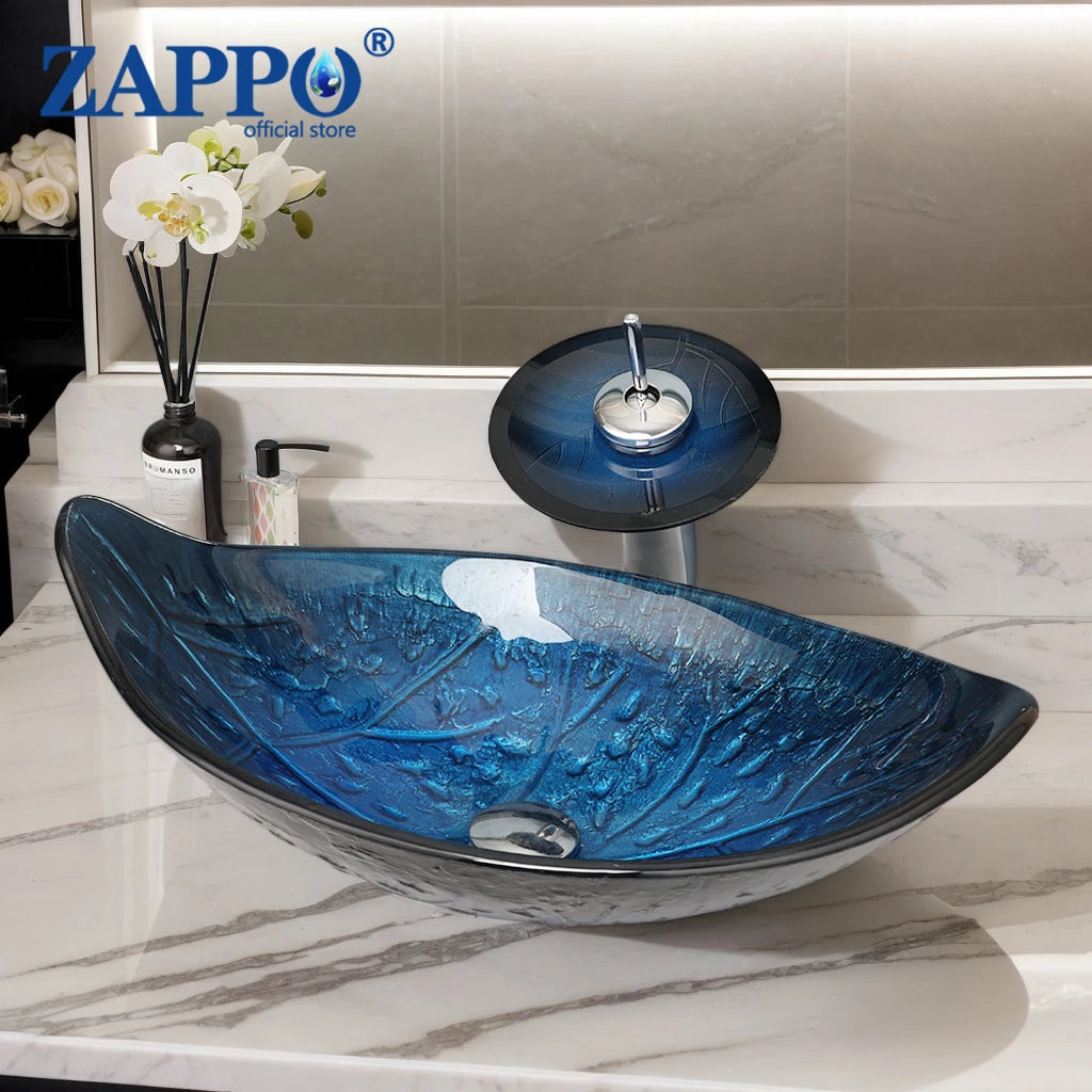 Torayvino Glass Vessel Sink With Waterfall Faucet Mixer