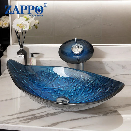 Torayvino Glass Vessel Sink With Waterfall Faucet Mixer