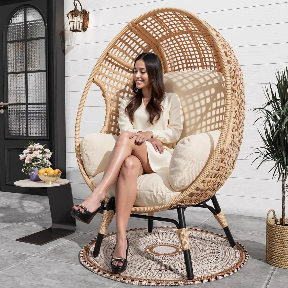Outdoor Egg Chair Wicker With Stand Lounger Cushion Patio