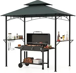 Outdoor Grill Gazebo With 2 Tier Shelves And 7 Hooks