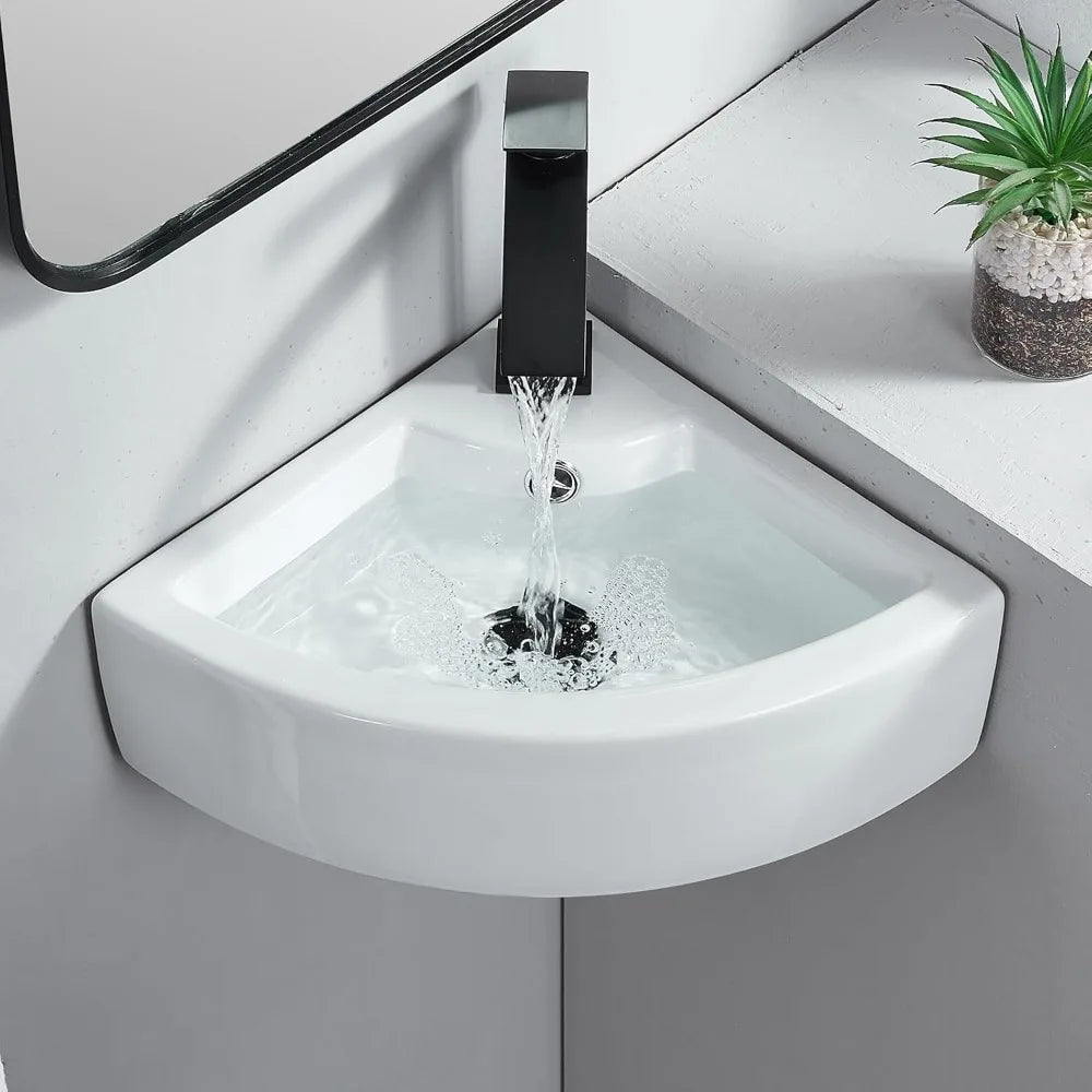 VAPSINT Wall Mount Corner Sink Ceramic Vessel With Overflow