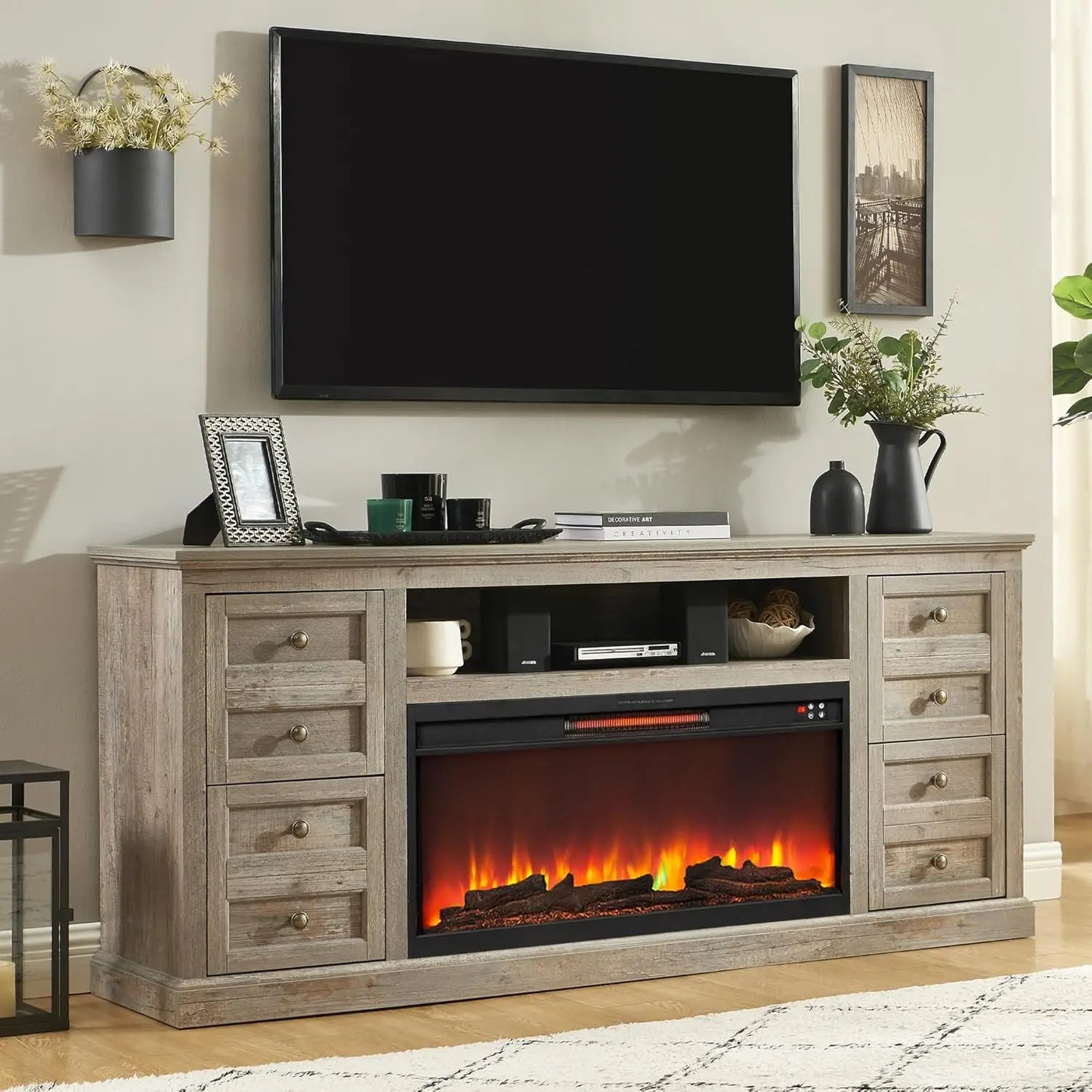 Zhuxiang Fireplace TV Stand Electric Console Drawer