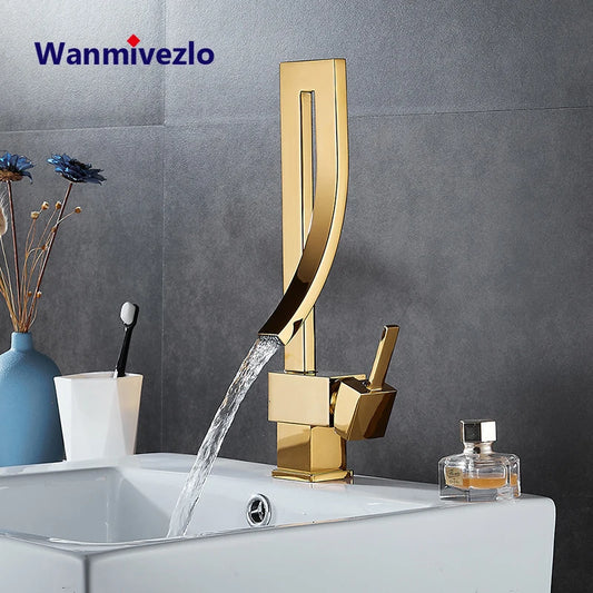 Wanmivezlo Basin Faucet Brass Deck Mounted Waterfall Tap