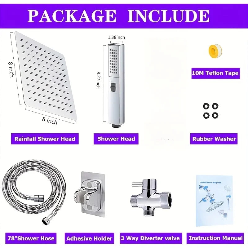 12 Inch Rain Shower Head Handheld Three Mode Shower Combo