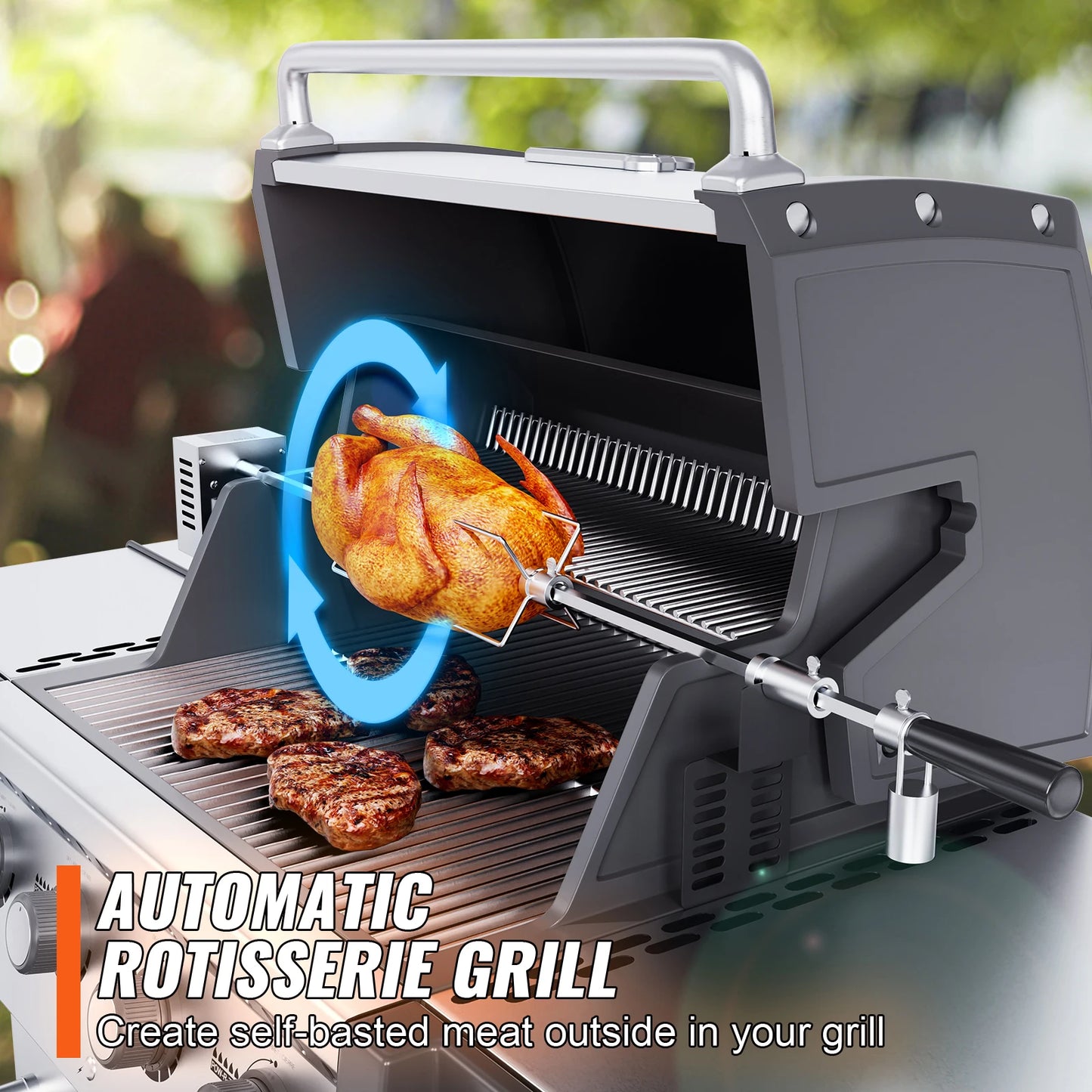 SucceBuy Universal Grill Rotisserie Kit for Grills with 9W Motor