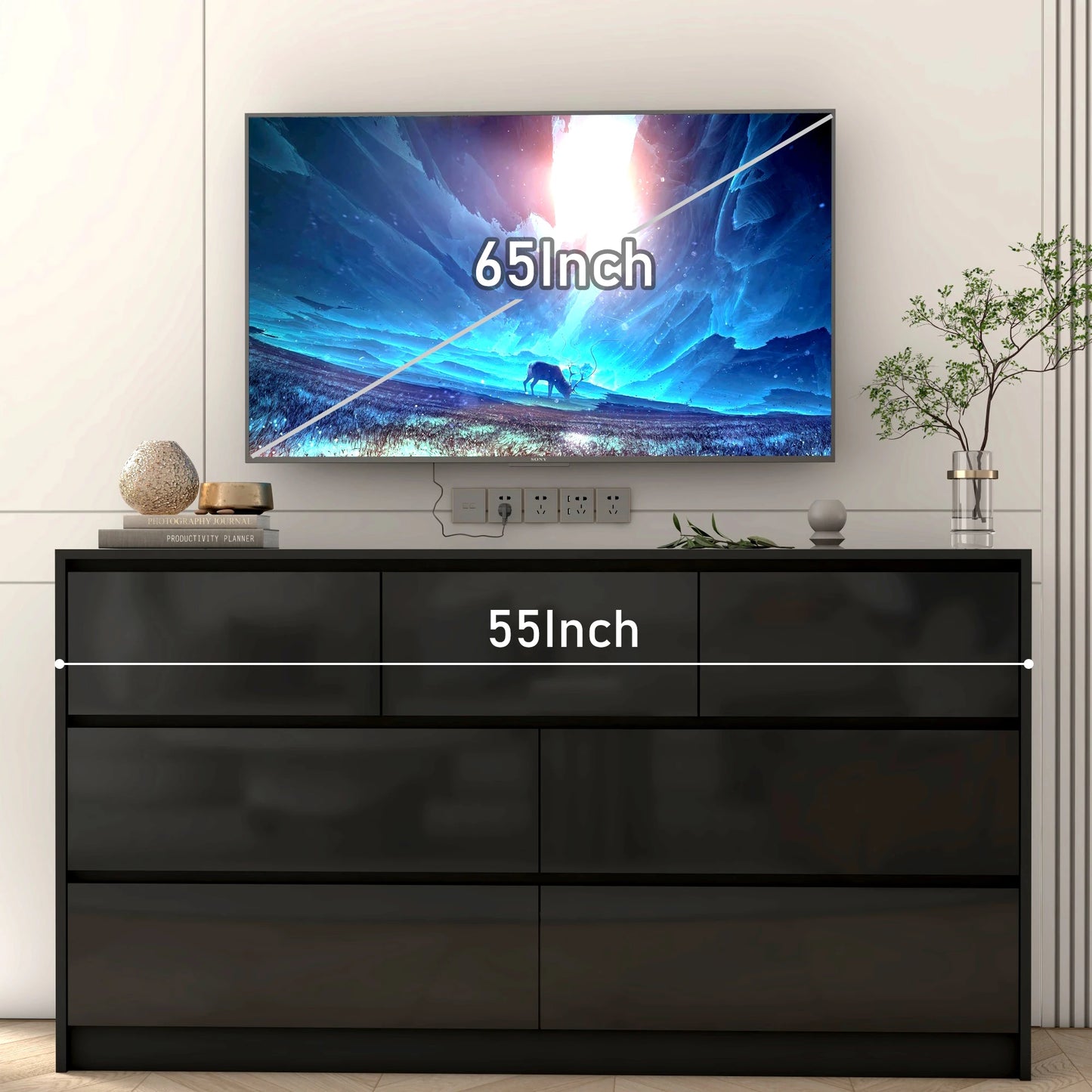 QiaoShiRen 7 Drawer Dresser for Bedroom Modern High Gloss Wood