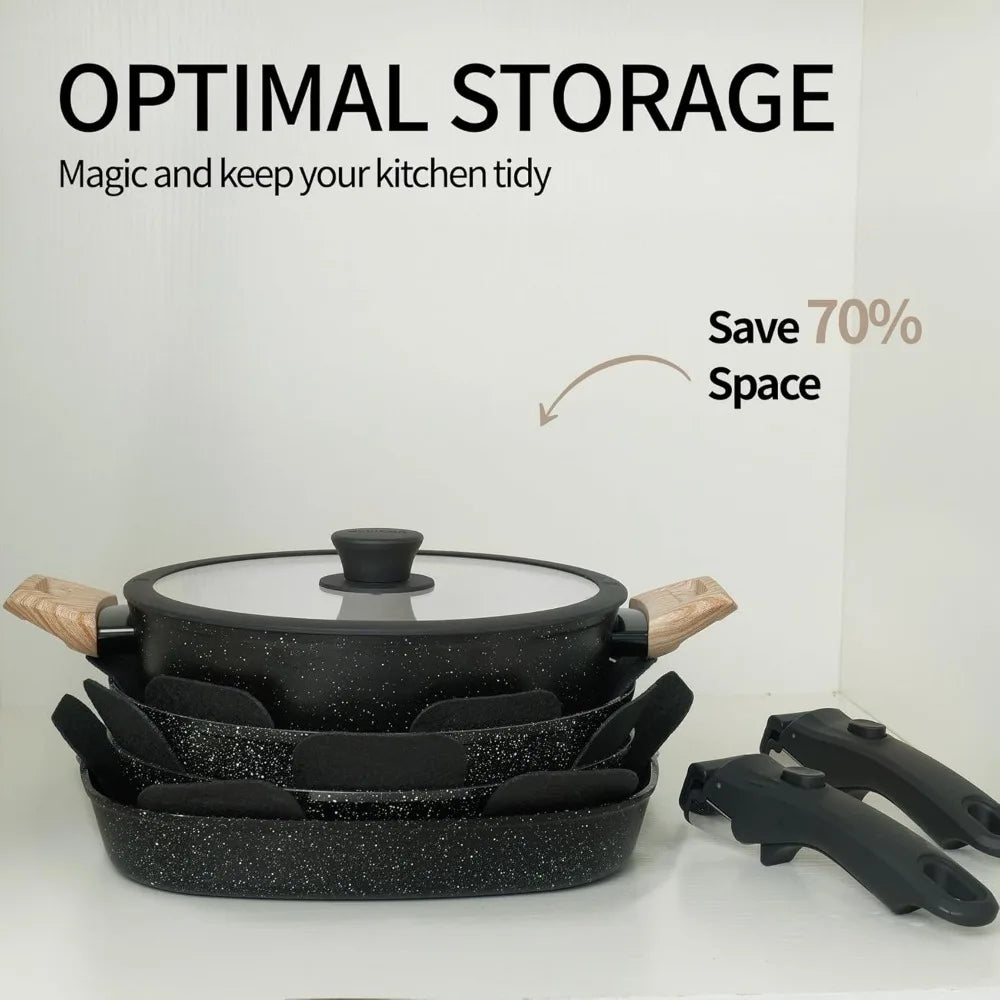 Iosn Ceramic Pots and Pans Set with Detachable Handles