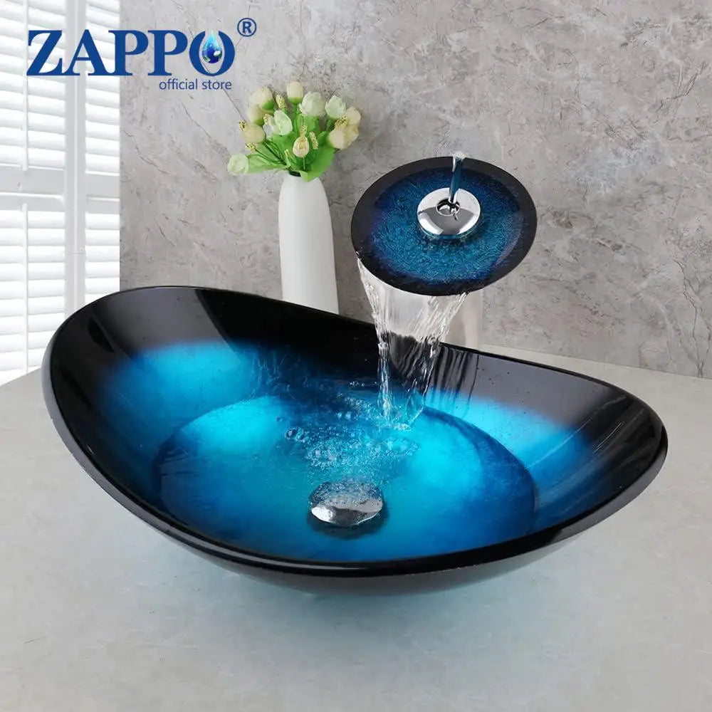 Torayvino Glass Bathroom Vessel Sink With Waterfall Faucet