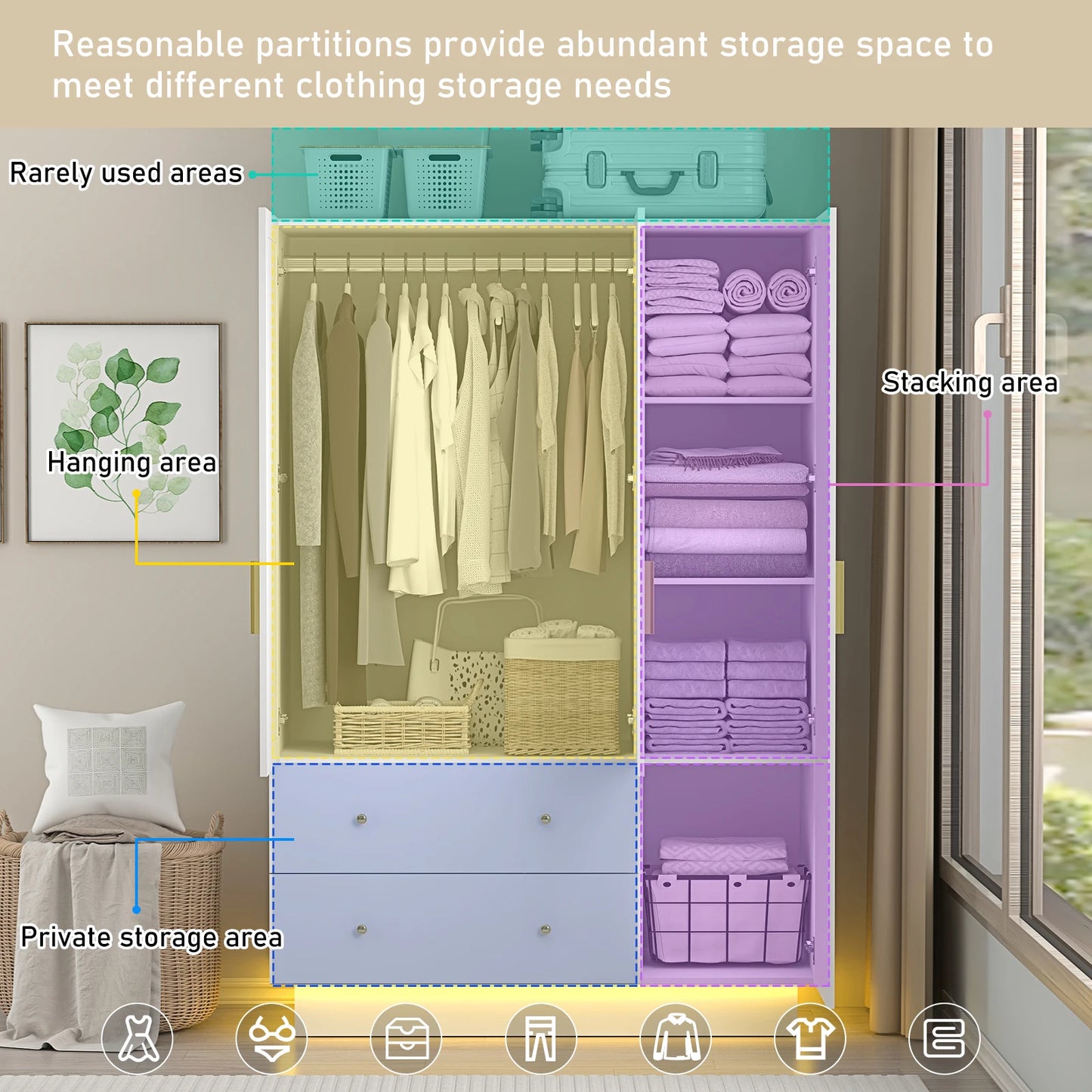 QiaoShiRen Modern Wooden Armoire Wardrobe Mirror Lights