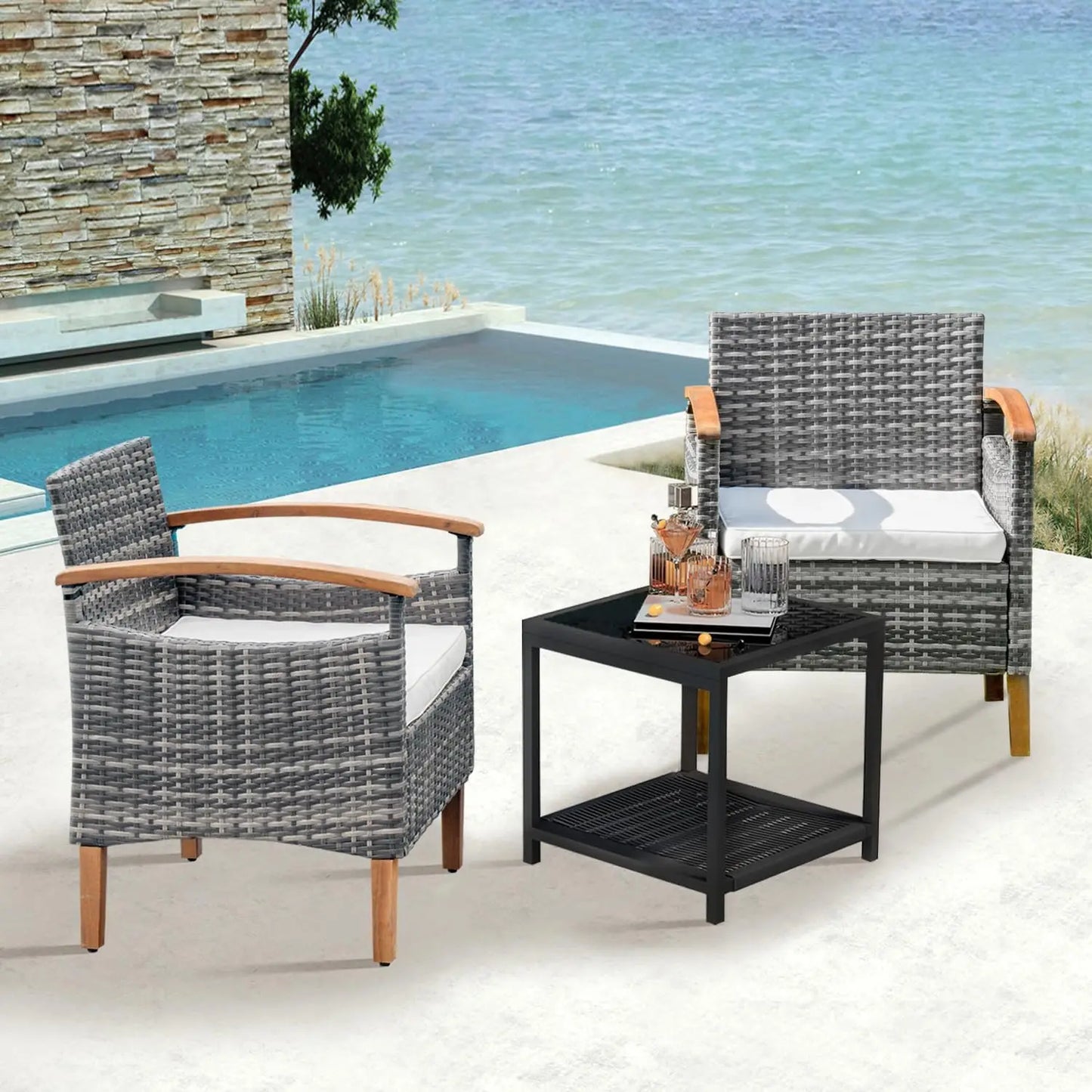 ZUIYU 3 Piece Outdoor Patio Furniture Set With Table