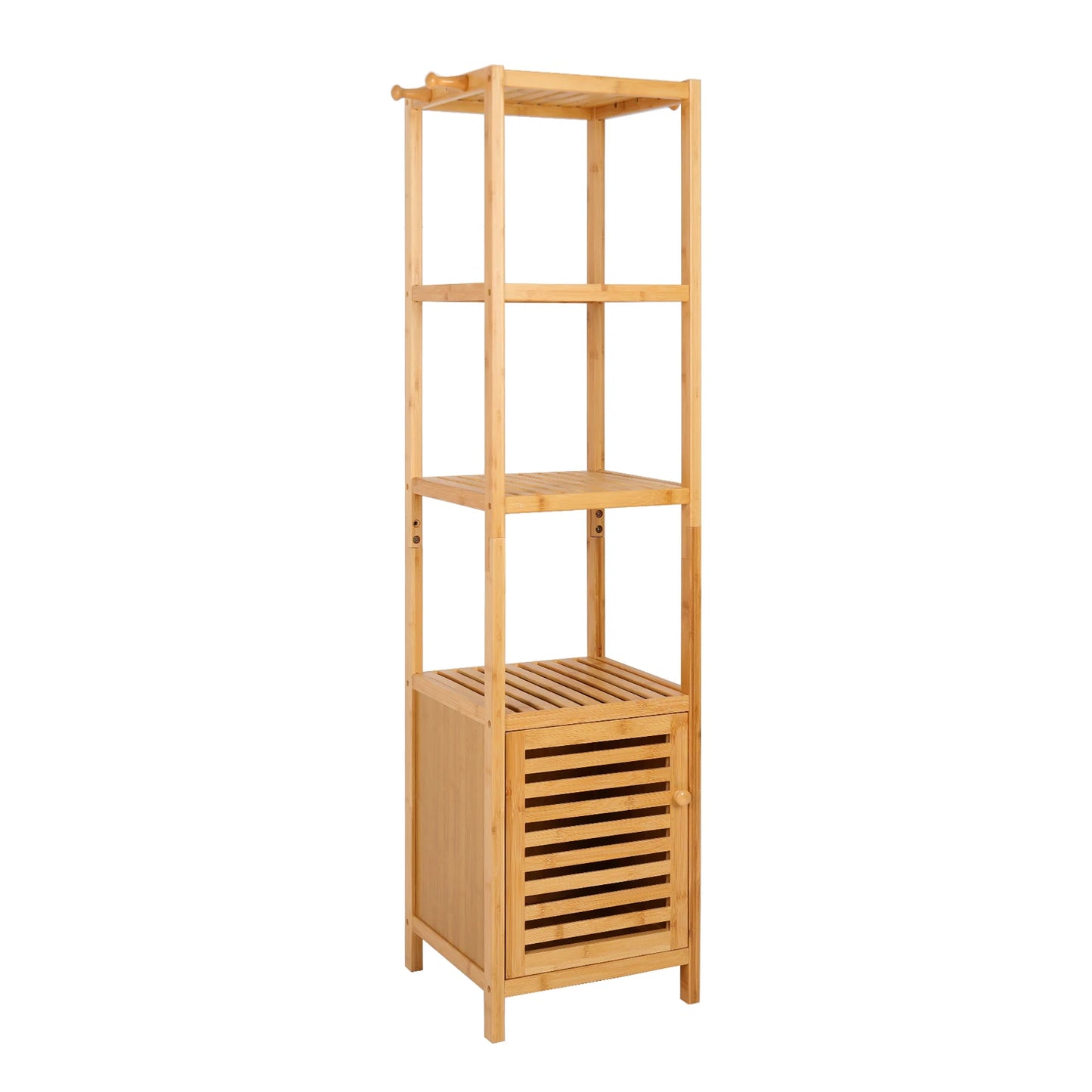 Freestanding Bamboo Bathroom Corner Rack For Slim Storage