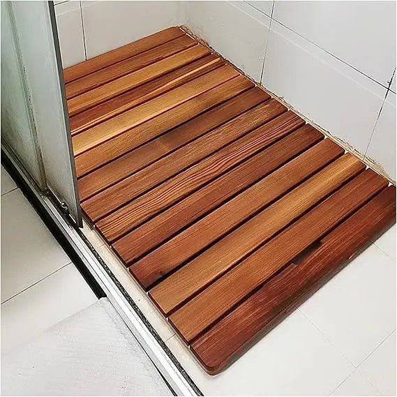 Hign Concerned Natural Wood Shower Bath Mat Cedar Non Slip