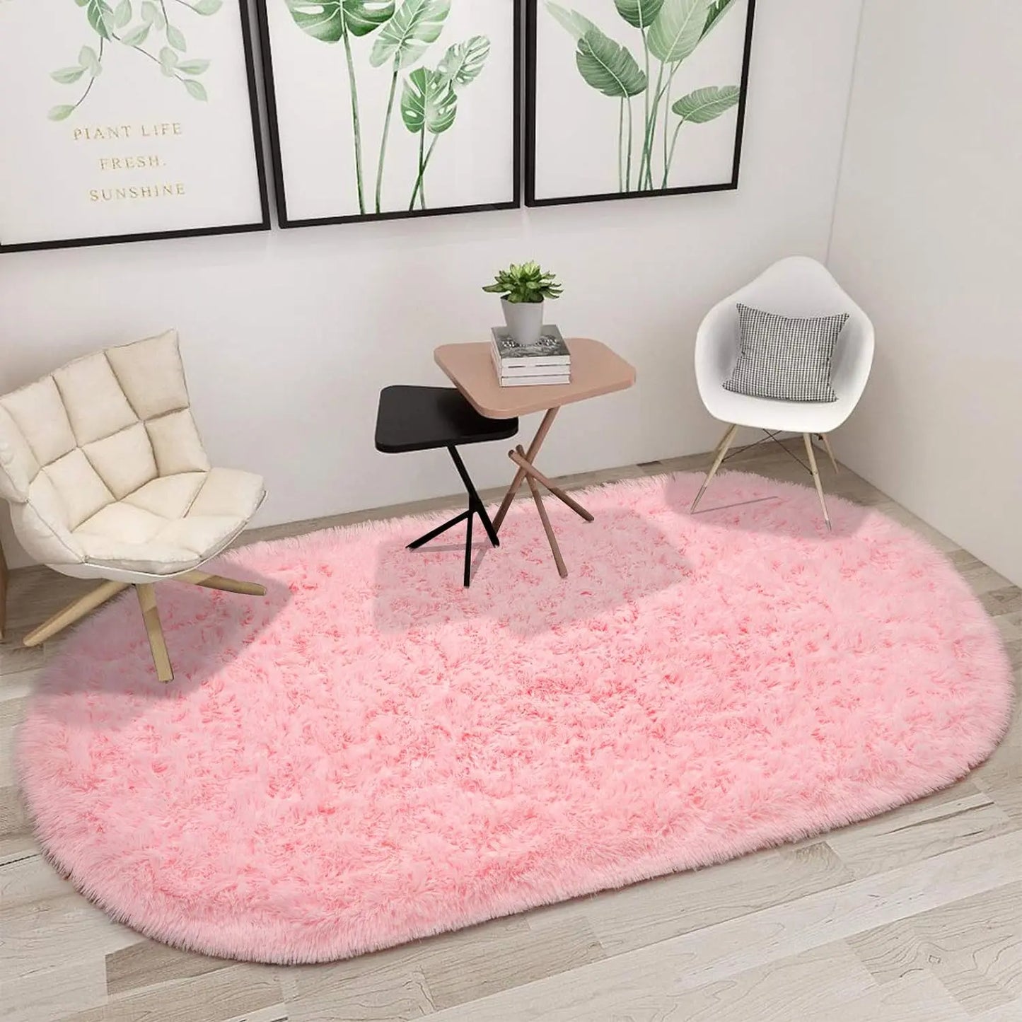 Oval Fluffy Ultra Soft Area Rugs for Bedroom Plush Shaggy Carpet for Kids Room Bedside Nursery Mats, 2.6 x 5.3ft