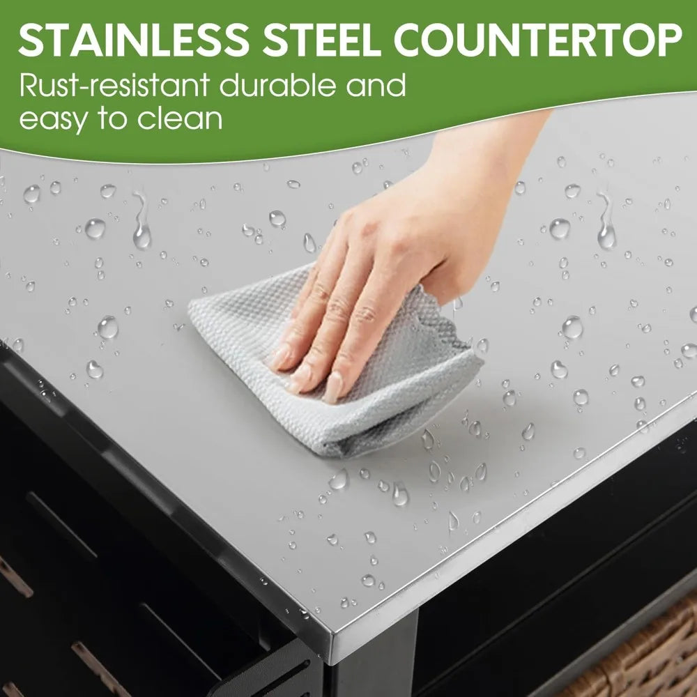 RBXCH Outdoor Kitchen Island Cart Wicker Grill Prep Station