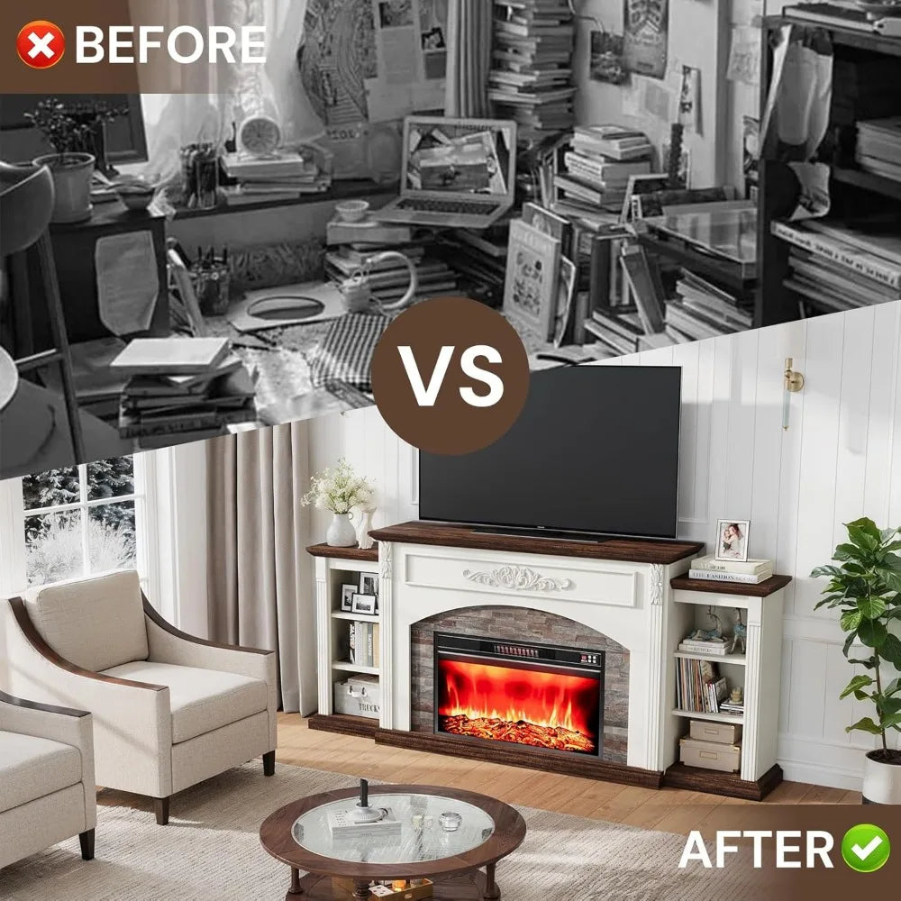 Electric Fireplace With Mantel TV Stand Modern Center