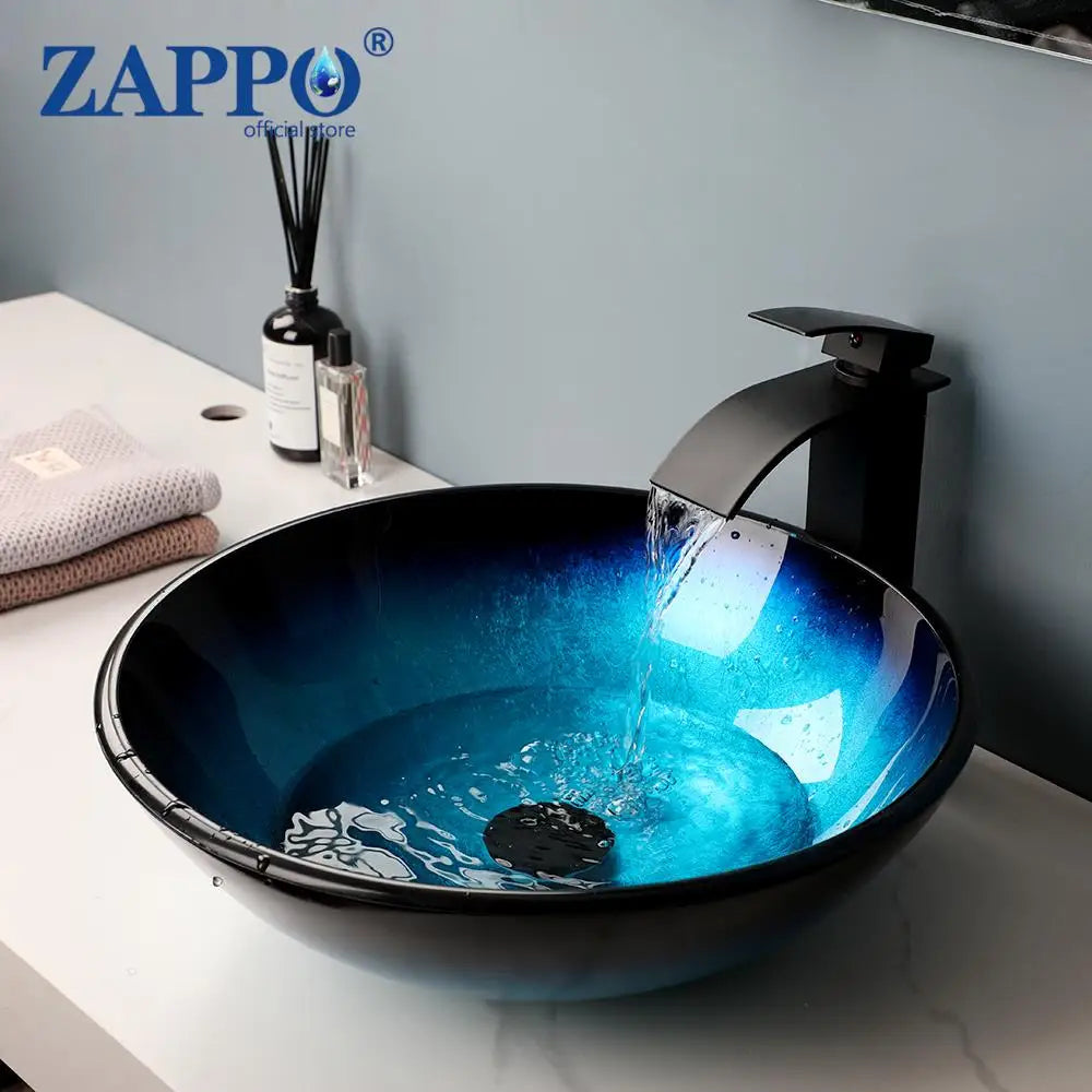 Torayvino Glass Bathroom Vessel Sink With Waterfall Faucet