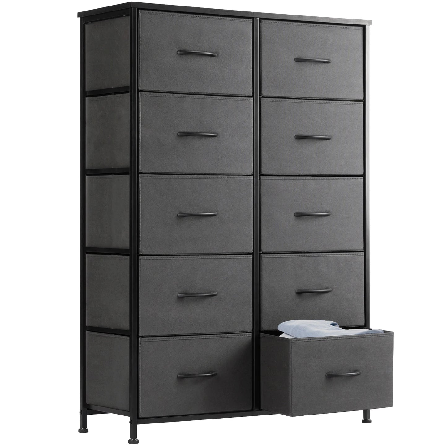 JHK Bedside Table With Fabric Drawers Steel Frame Storage