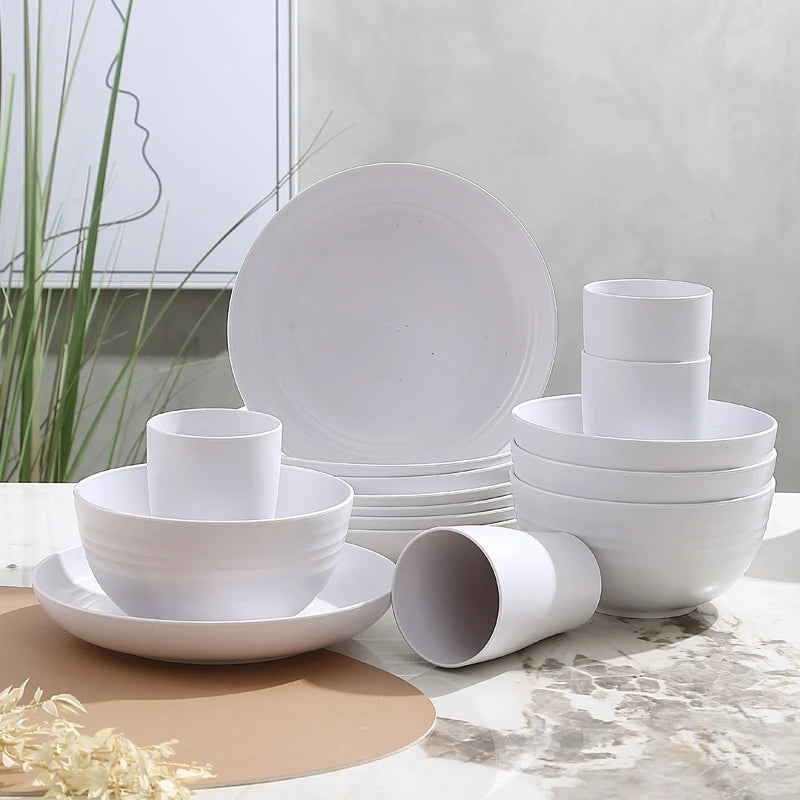 Hign-Concerned Unbreakable Wheat Straw Tableware Set 32-Pcs