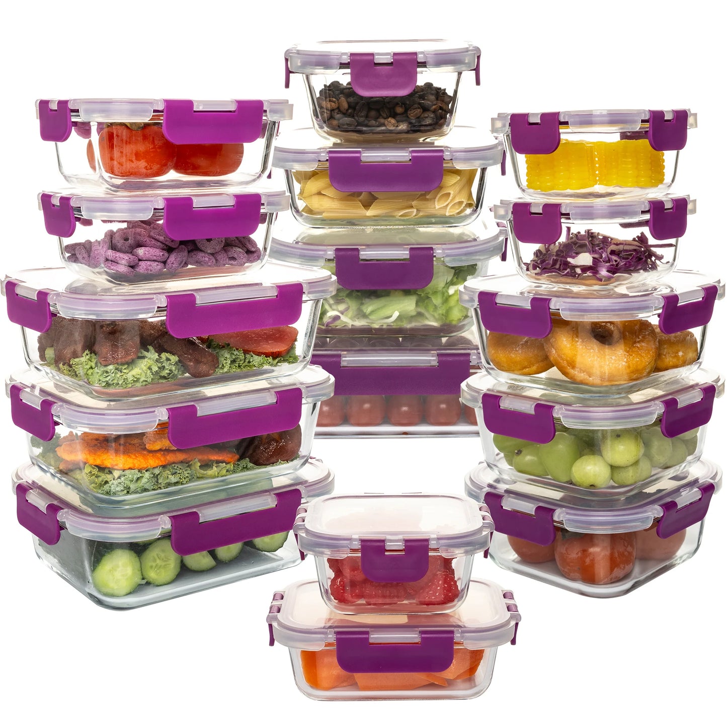 Glass Food Storage Containers Set 16 Piece Leakproof Airtight BPA Free Microwave Oven Safe