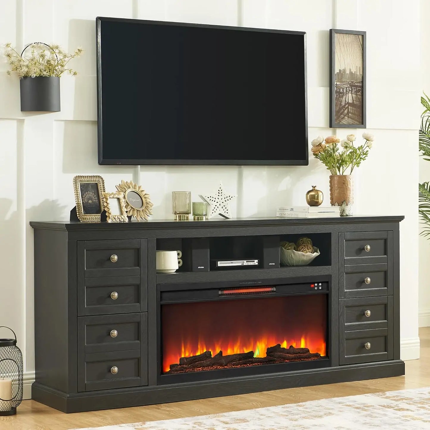 Zhuxiang Fireplace TV Stand Electric Console Drawer