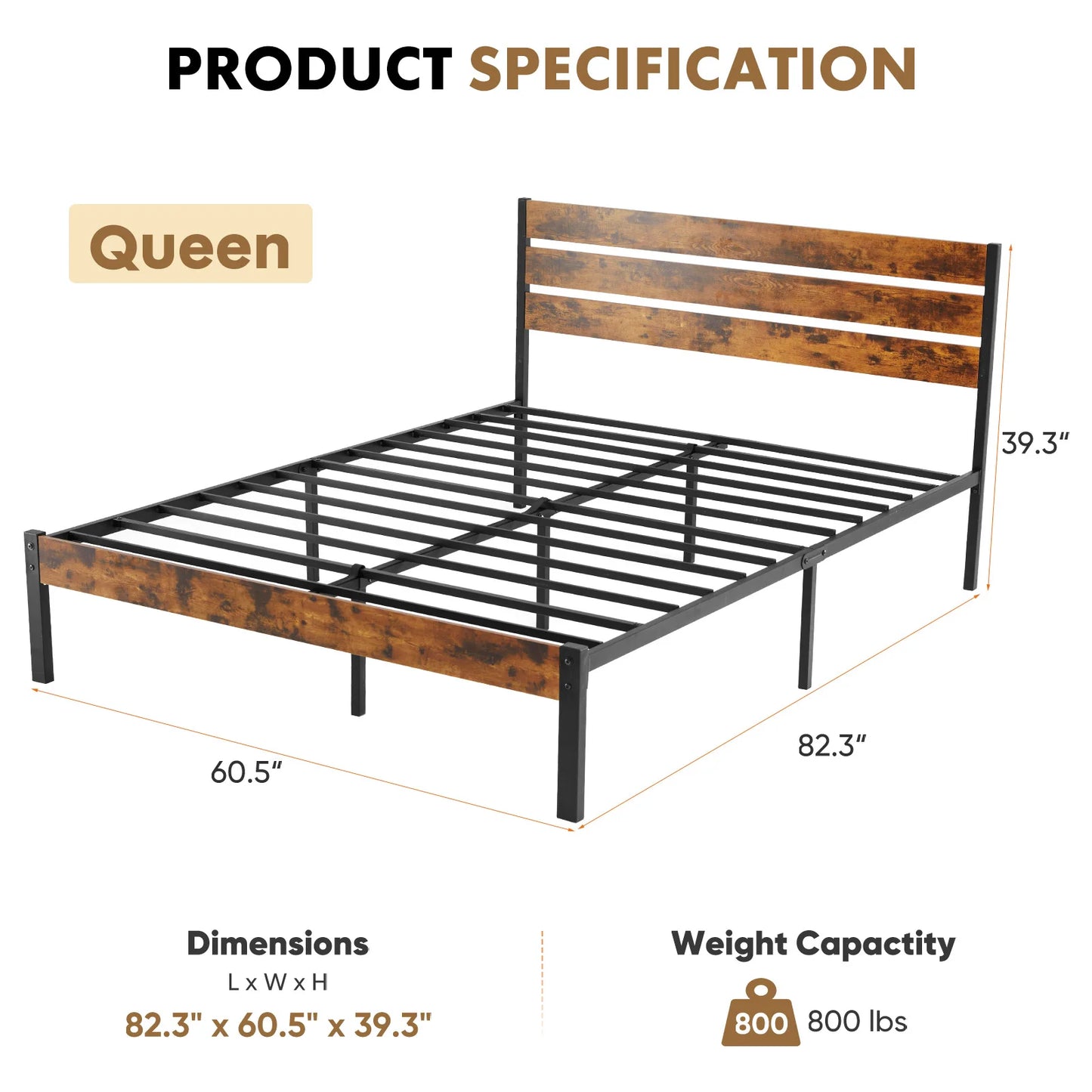 JHK Metal Platform Bed Frame With Headboard And Footboard