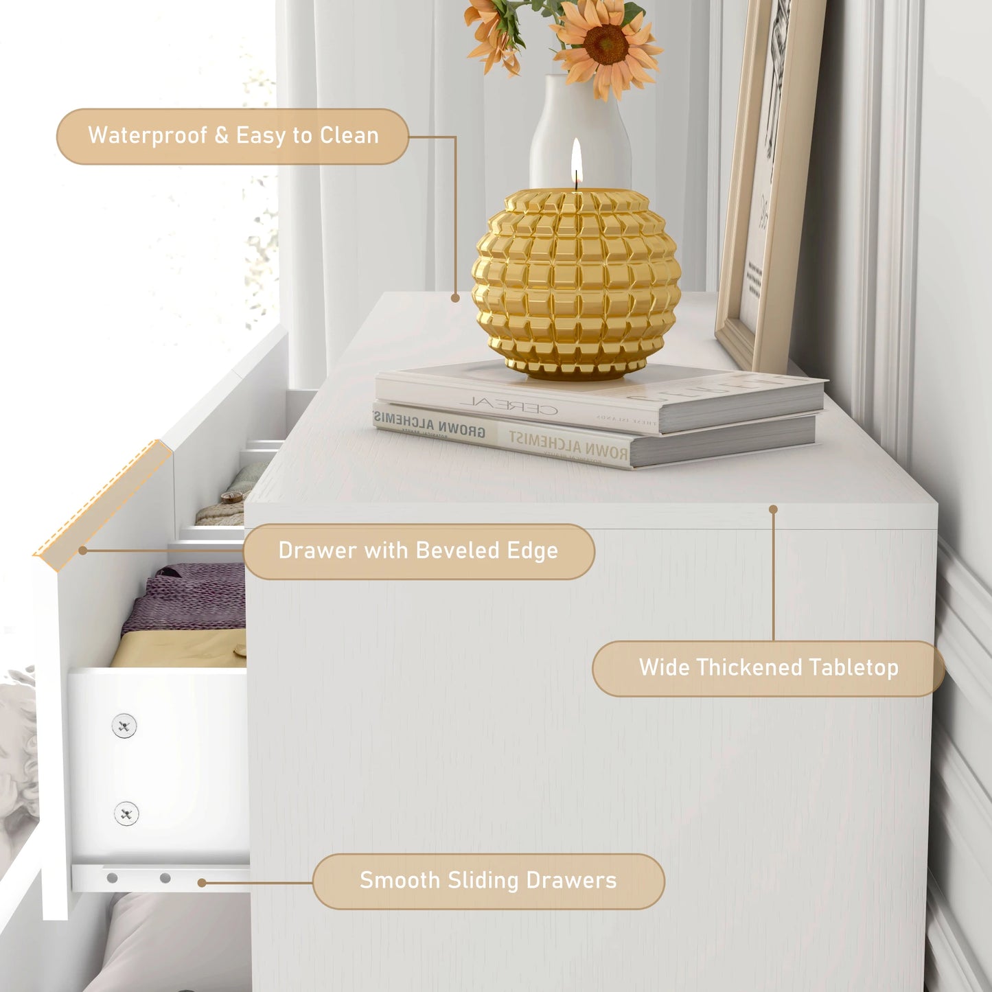 QiaoShiRen 7 Drawer Dresser for Bedroom Modern High Gloss Wood