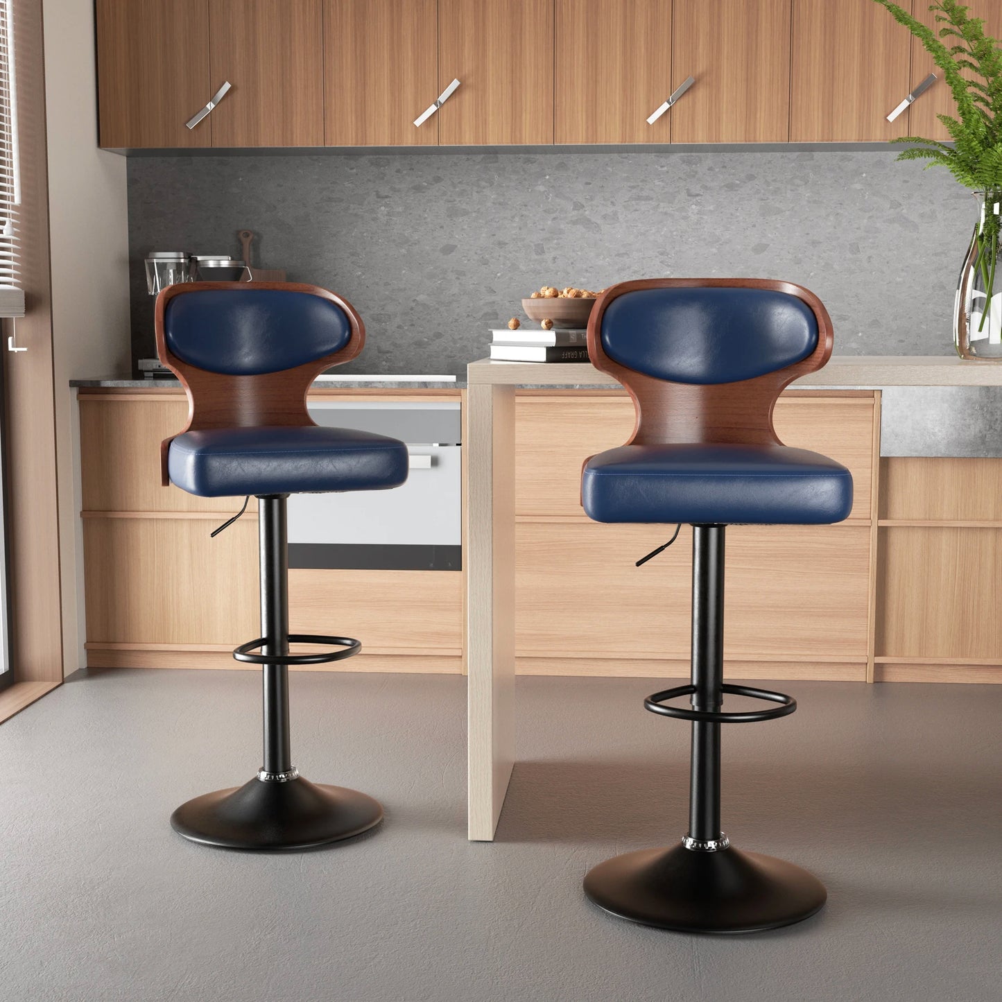 Nalupatio Bar Stool Set Rotating Backrest PU Leather