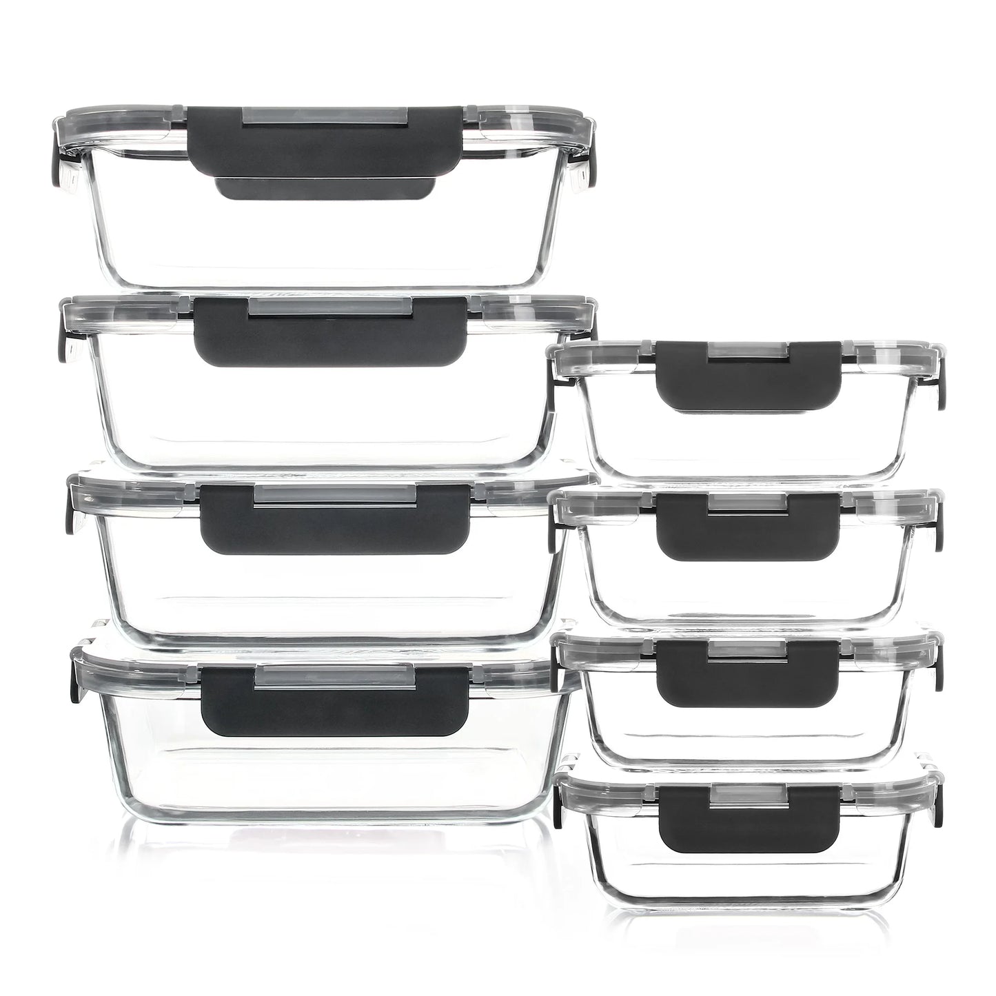 8 Piece Borosilicate Glass Food Storage Containers Set Leakproof Lids