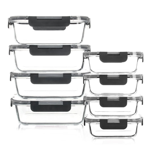 8 Piece Borosilicate Glass Food Storage Containers Set Leakproof Lids