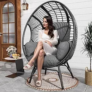 Outdoor Egg Chair Wicker With Stand Lounger Cushion Patio
