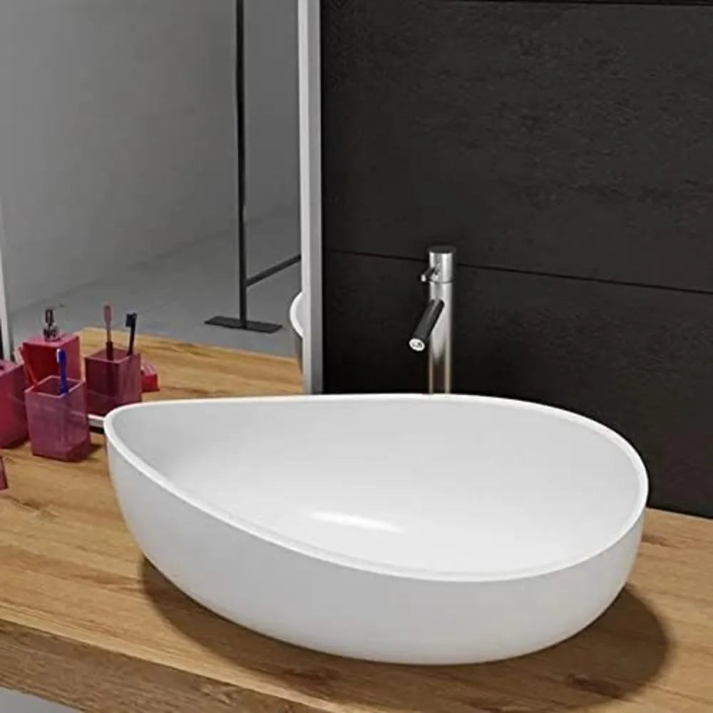 Oval Vessel Stone Resin Modern Art Sink Matte Finish