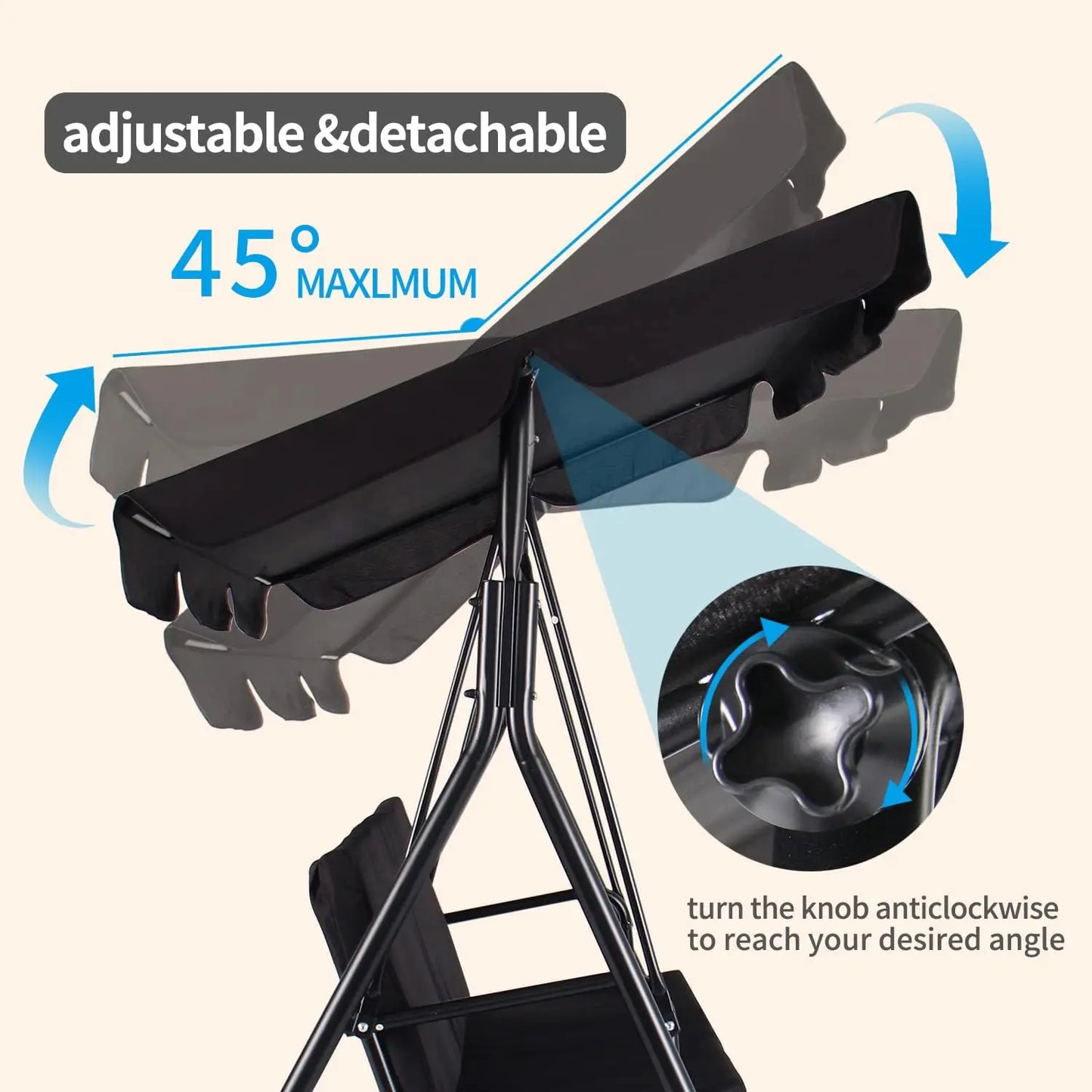 3-Seat Patio Swing Chair with Adjustable Canopy for Relaxing Outdoors