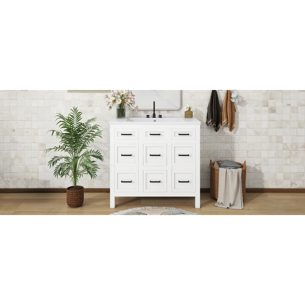 LWOH Bathroom Vanity With Resin Sink 4 Drawers 2 Doors