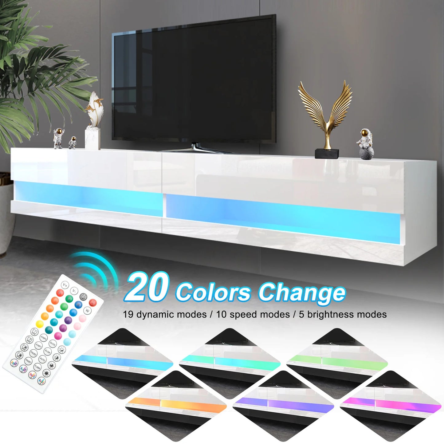 QiaoShiRen Floating TV Stand Wall Mount Modern High Gloss